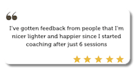 five stars with the words i've gotten feedback from people that are lighter and happier since i started after just 6 sessions