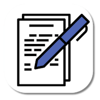 an icon with a pen and paper