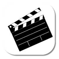 a movie clapper icon on a white background