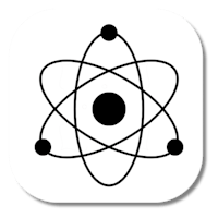 a black and white icon of an atomic symbol