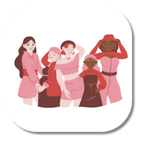 a group of women in pink outfits standing next to each other