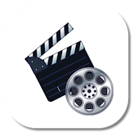 a movie clapper and film reel icon