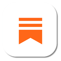 an orange and white icon with a ribbon on it